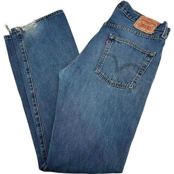 Vintage y2k Mens 34x36 distressed 501 levi's button fly medium blue denim jeans - Picture 1 of 11